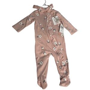 Jessica Simpson baby girl smoky rose floral print footie & matching headband NWT